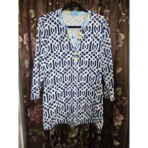 J. Mclaughlin Blue White Geomatric Print Tunic Medium